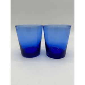Luminarc Arococ Cobalt Blue Drinking Glasses Weighted Bottom Set of 2 - France